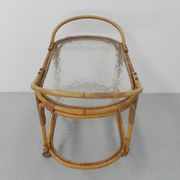 Bamboo, rattan serving trolley on castors