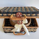 Set of 2 vintage rattan and rope baskets