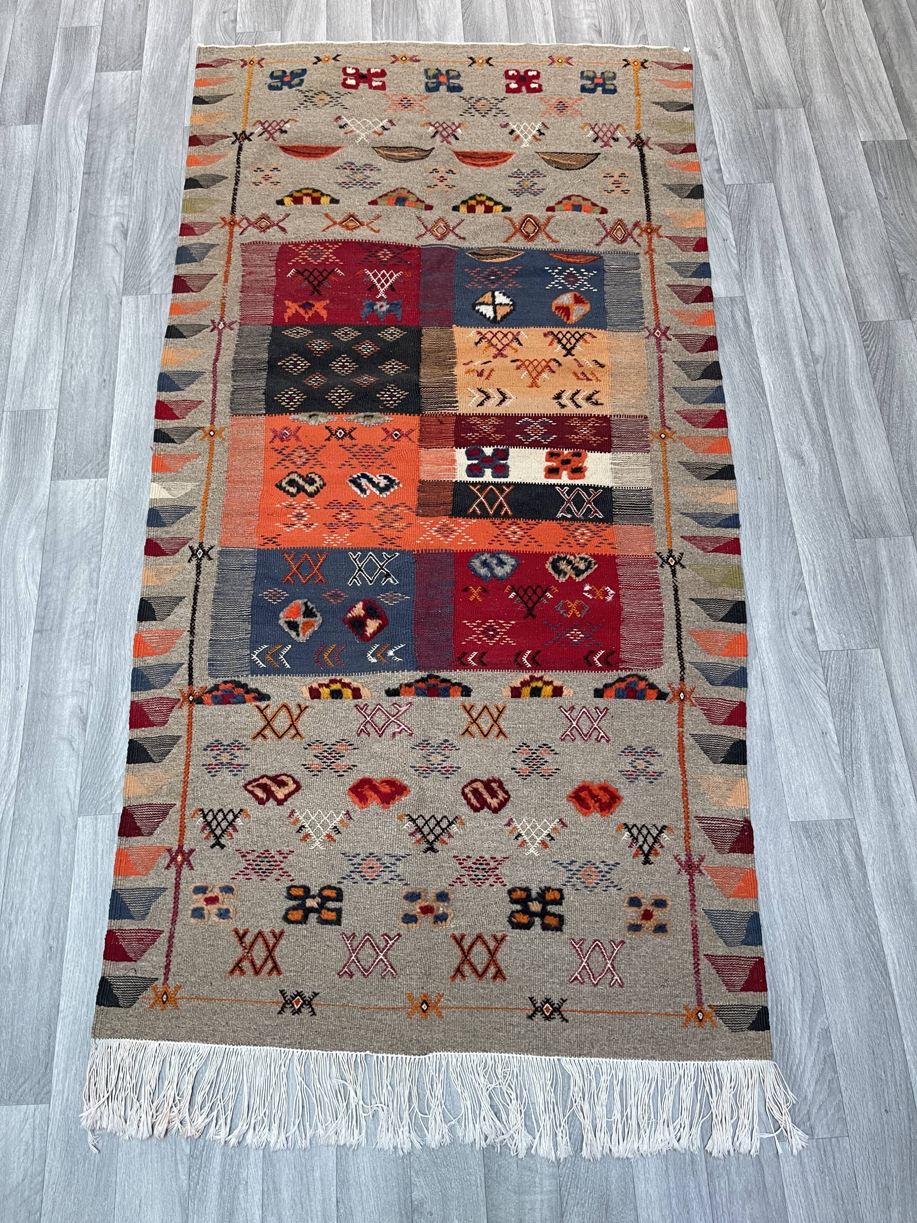 Unique and medium berber kilim, red rug, moroccan kilim, decoration rug