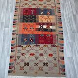Unique and medium berber kilim, red rug, moroccan kilim, decoration rug