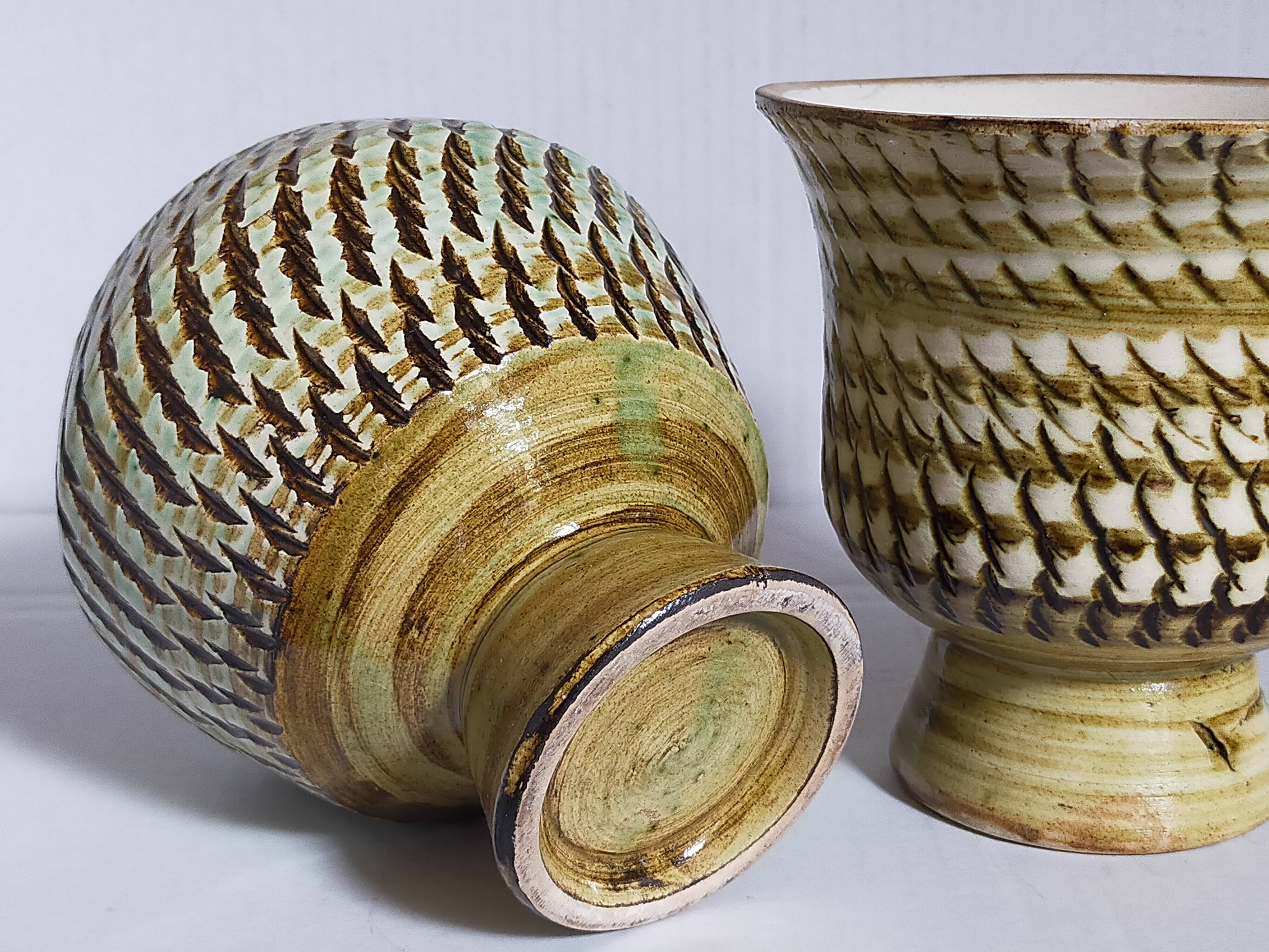 Duo of sacrificed ceramics Pottery by Pieter Groeneveldt 60s