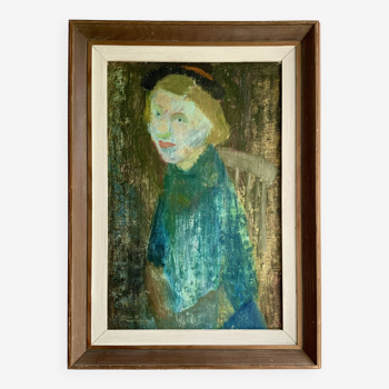 Portrait expressif vintage à l'huile de femmes par Gosta Stawasten vers 1950