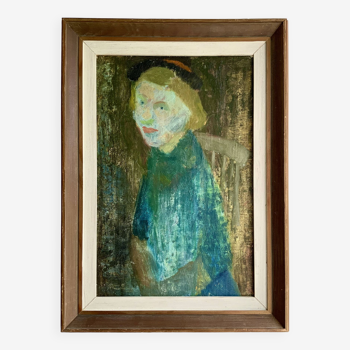 Vintage Expressive Oil Portrait Of Women by Gosta Stawasten circa 1950s