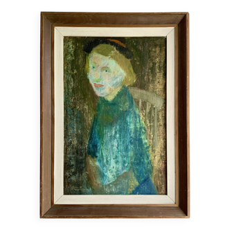 Portrait expressif vintage à l'huile de femmes par Gosta Stawasten vers 1950