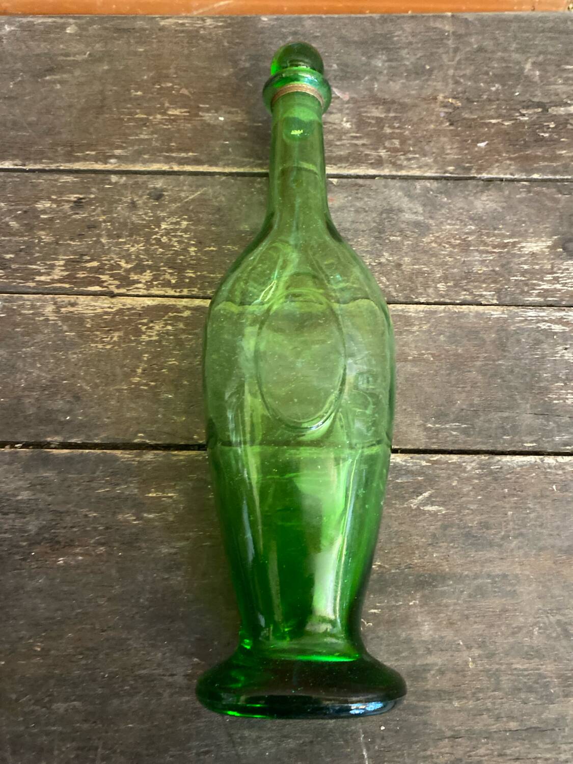Old Green Bubble Glass Carafe Bottle with Vintage Stopper