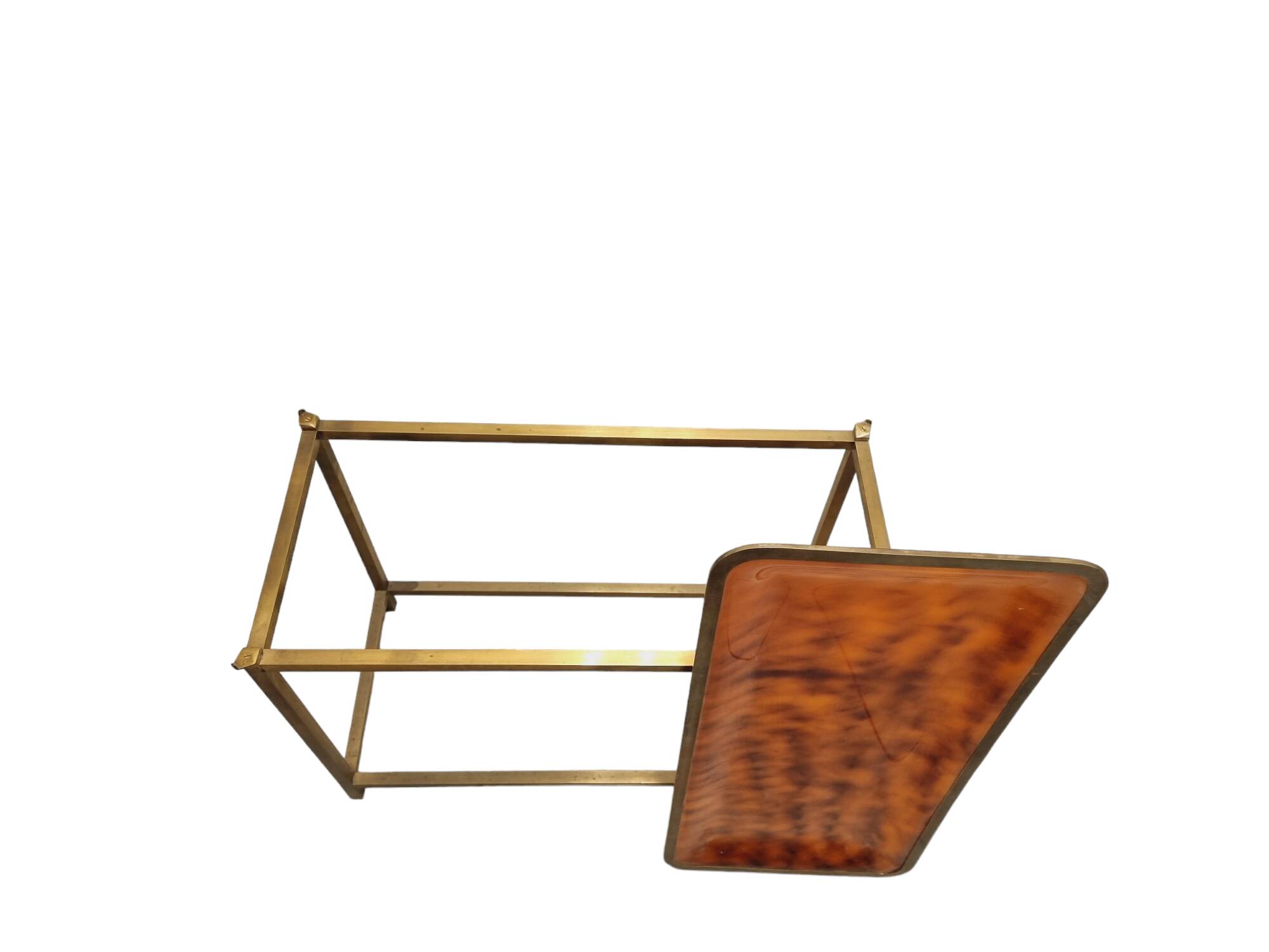 Mid-Century Hollywood Regency Coffee Table with Removable Bakelite Tray and Brass Frame, France, 196