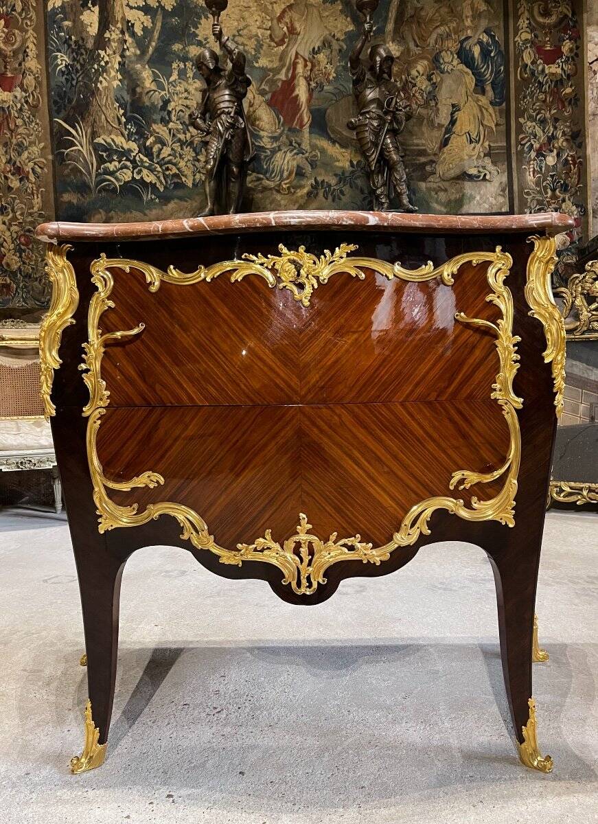 Jumping Commode in Marquetry and Gilded Bronzes Attributed to the House of Millet, 19th Century