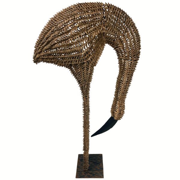Lampe à oiseaux flamant rose en rotin en rotin des années 1960, États-Unis