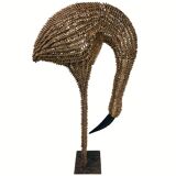 1960s bamboo rattan wicker crane flamingo bird lamp, USA