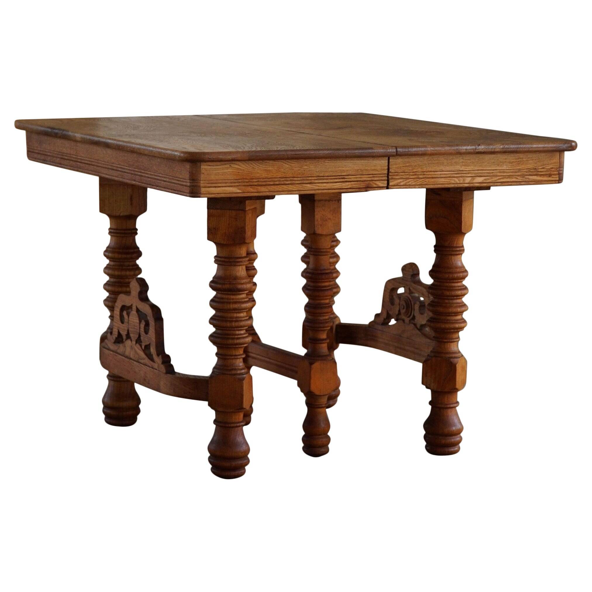Square dining room/office table from the 19th century, baroque, Danish cabinetmaker.