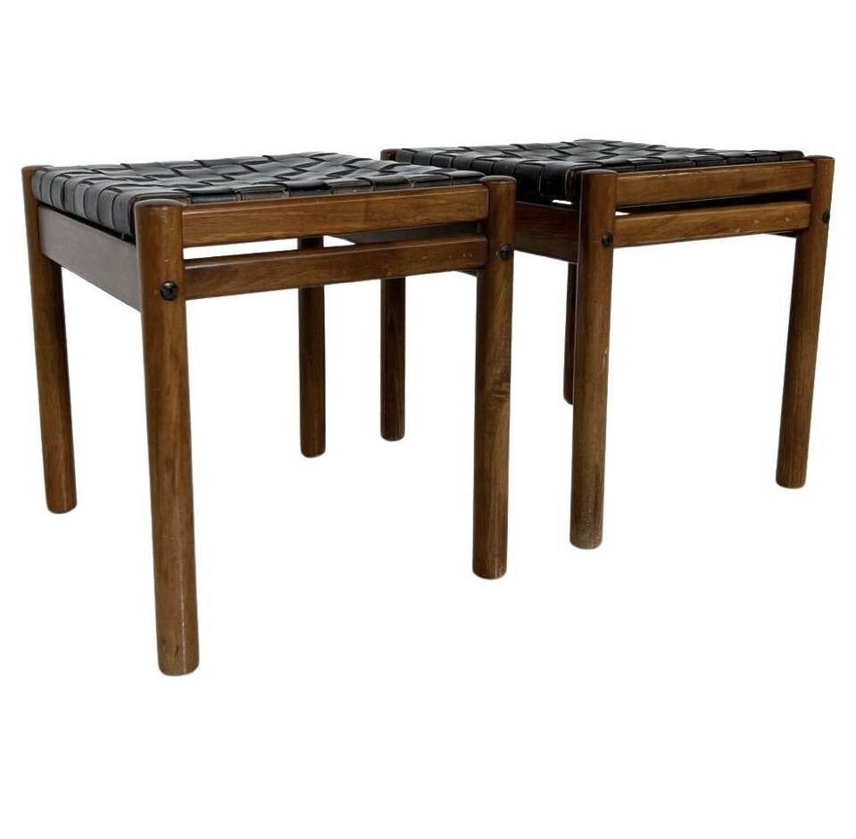 Pair of stools, leather and wood, 1960'