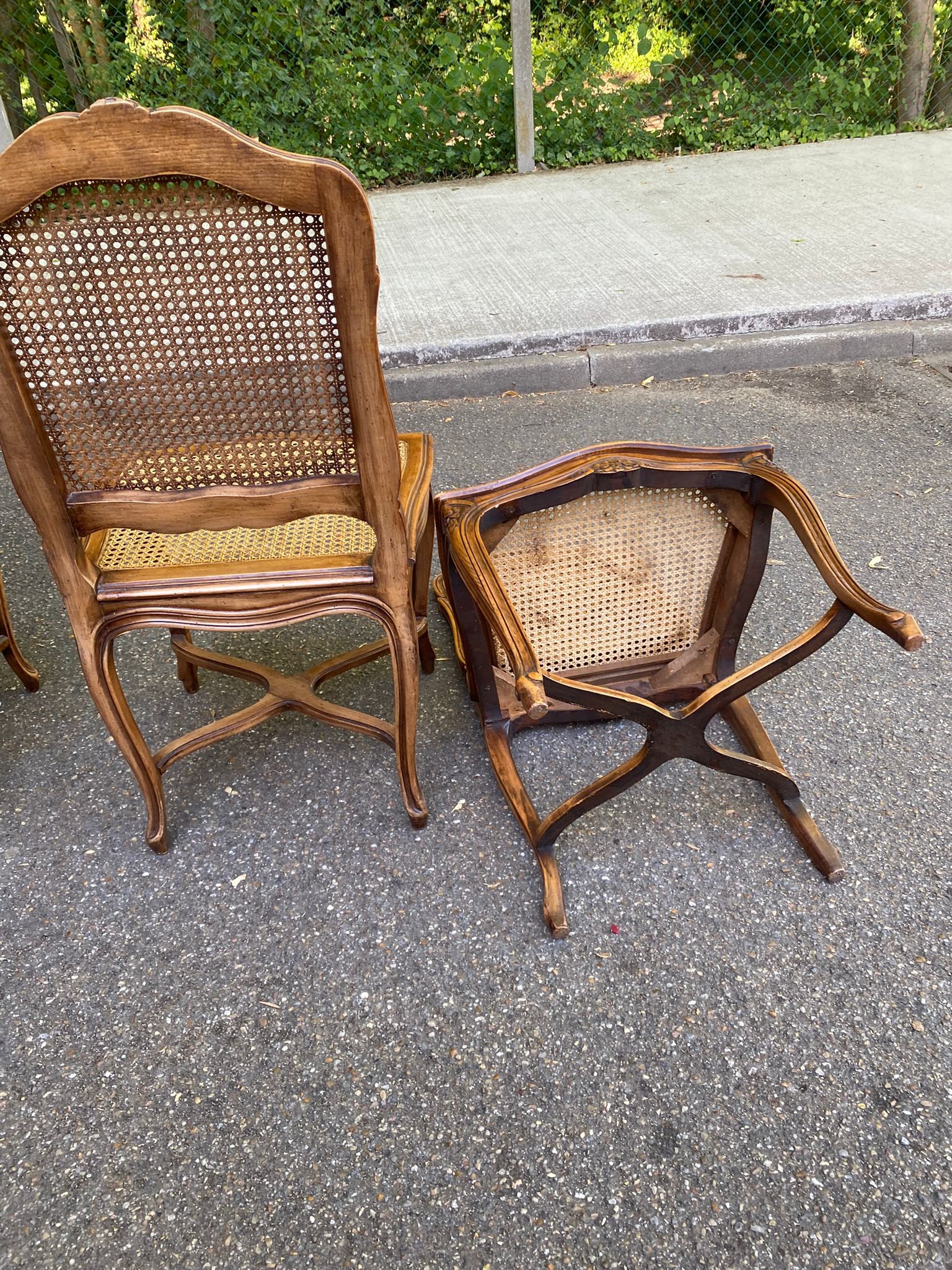 2 Louis XV style chairs in solid oak with rush seating from La Meublerie Meulin.