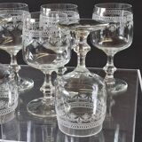 6 printed stem glasses for port/digestif in good condition.