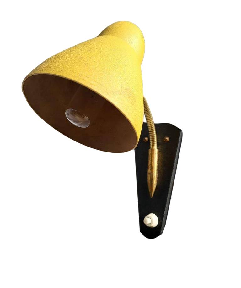Yellow adjustable casserole wall light 1950