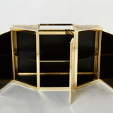 Pair of travertine brass cabinets by Alfredo Freda 1975