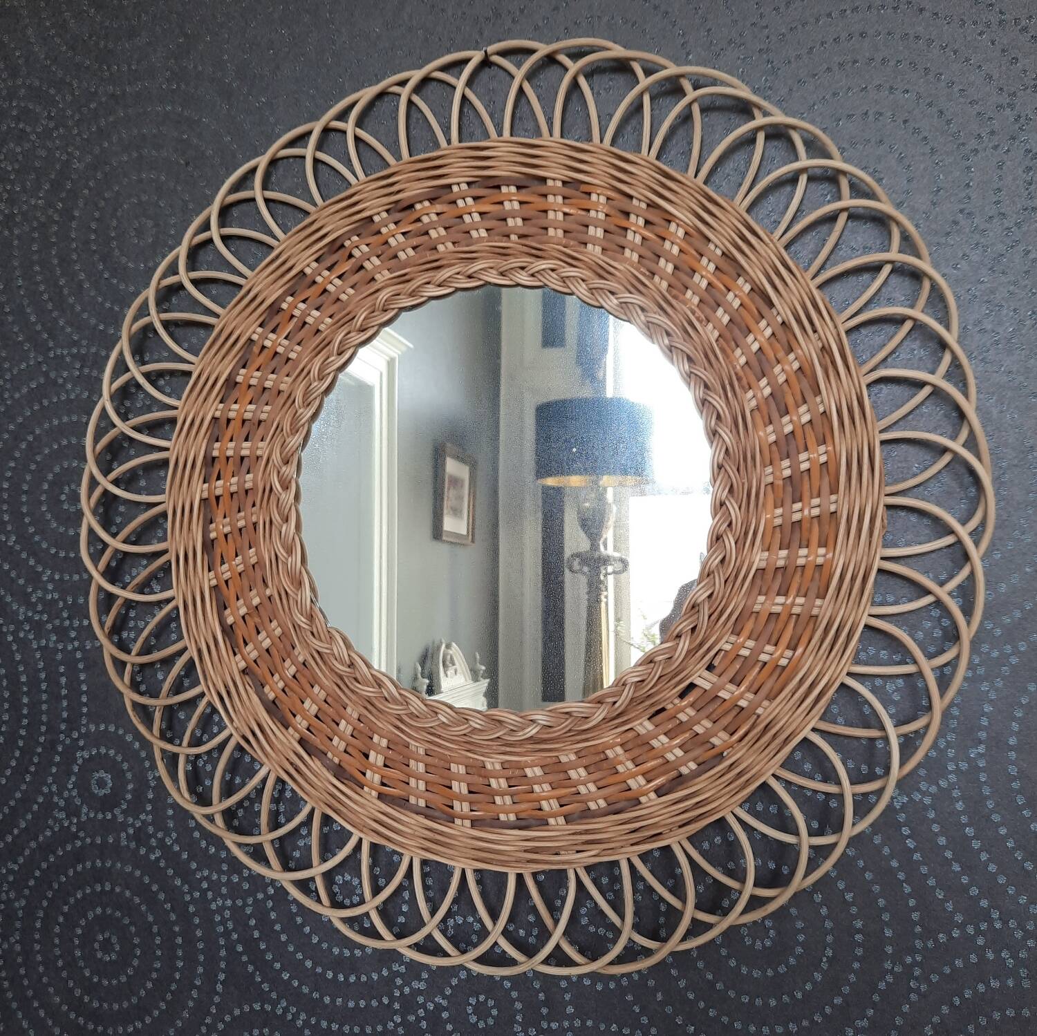 70s rattan sun mirror