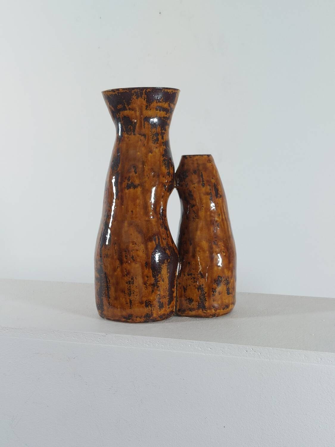 Vintage brutalist ceramic twin vase