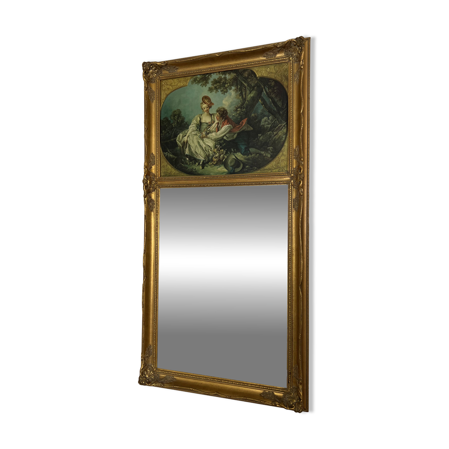 Vintage gold wall mirror with reproduction "The Four Seasons - L'A"