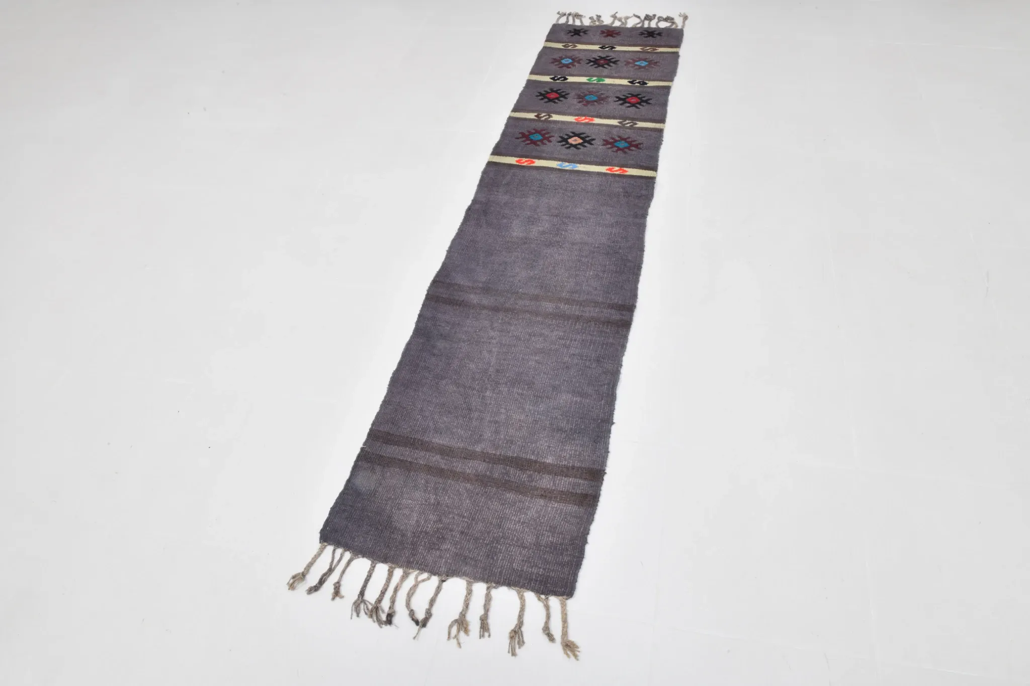 Mid Century Modern Kilim Runner Rug, Handmade Boho Hallway Carpet,56x244Cm