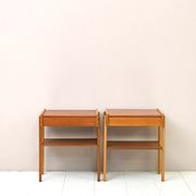 Vintage nightstands signed AB Carlstrom with drawer and magazine rack