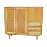 Wardrobe secretary child 60s wood and rattan feet compass