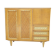 Armoire secrétaire enfant Années 60 bois et rotin pieds compas