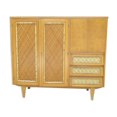 Wardrobe secretary child 60s wood and rattan feet compass