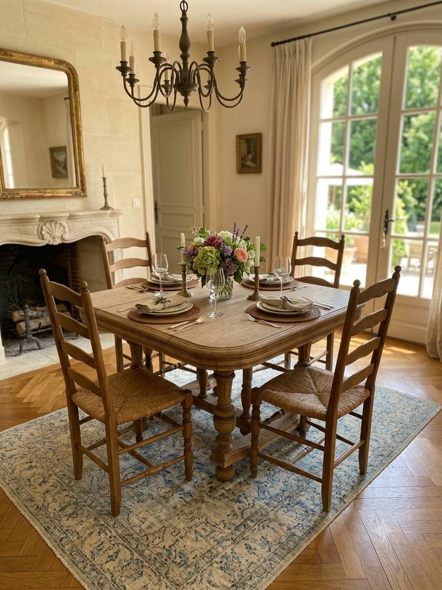 Henri II dining table stripped in solid oak from the 19th century.
