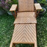 Chaise longue transat en rotin et cannage 1900