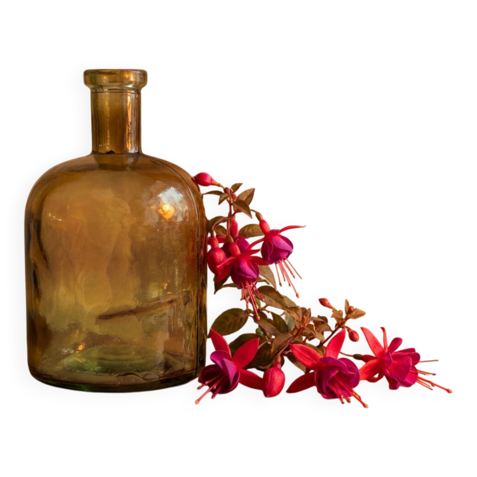 Vintage amber glass bottle – dame jeanne decor – flea market style