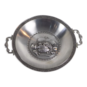 Pewter cup with handles patterned fruit basket antique kitchen