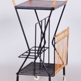 Original midcentury side table, metal, rattan, scandinavia, 1960s
