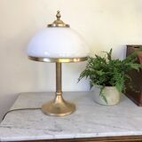 Vintage brass mushroom lamp and opaline
