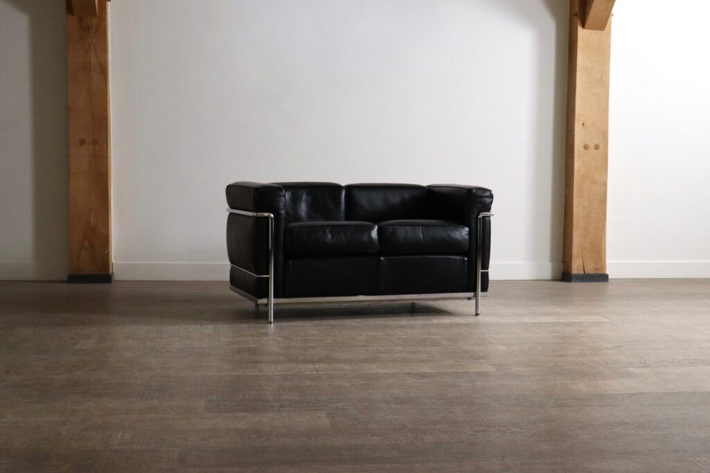 Vintage Cassina LC2 two seater sofa by Charlotte Perriand and Le Corbusier