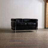Vintage Cassina LC2 two seater sofa by Charlotte Perriand and Le Corbusier