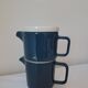 Teapot and milk jug, selfish, stackable. Sarreguemines. 1980s.