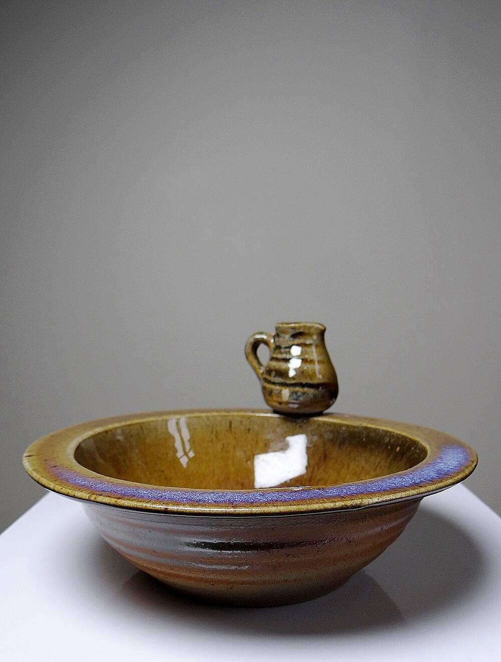 Pretty bowl or small original vintage stoneware cup signed "Marie" La Borne?
