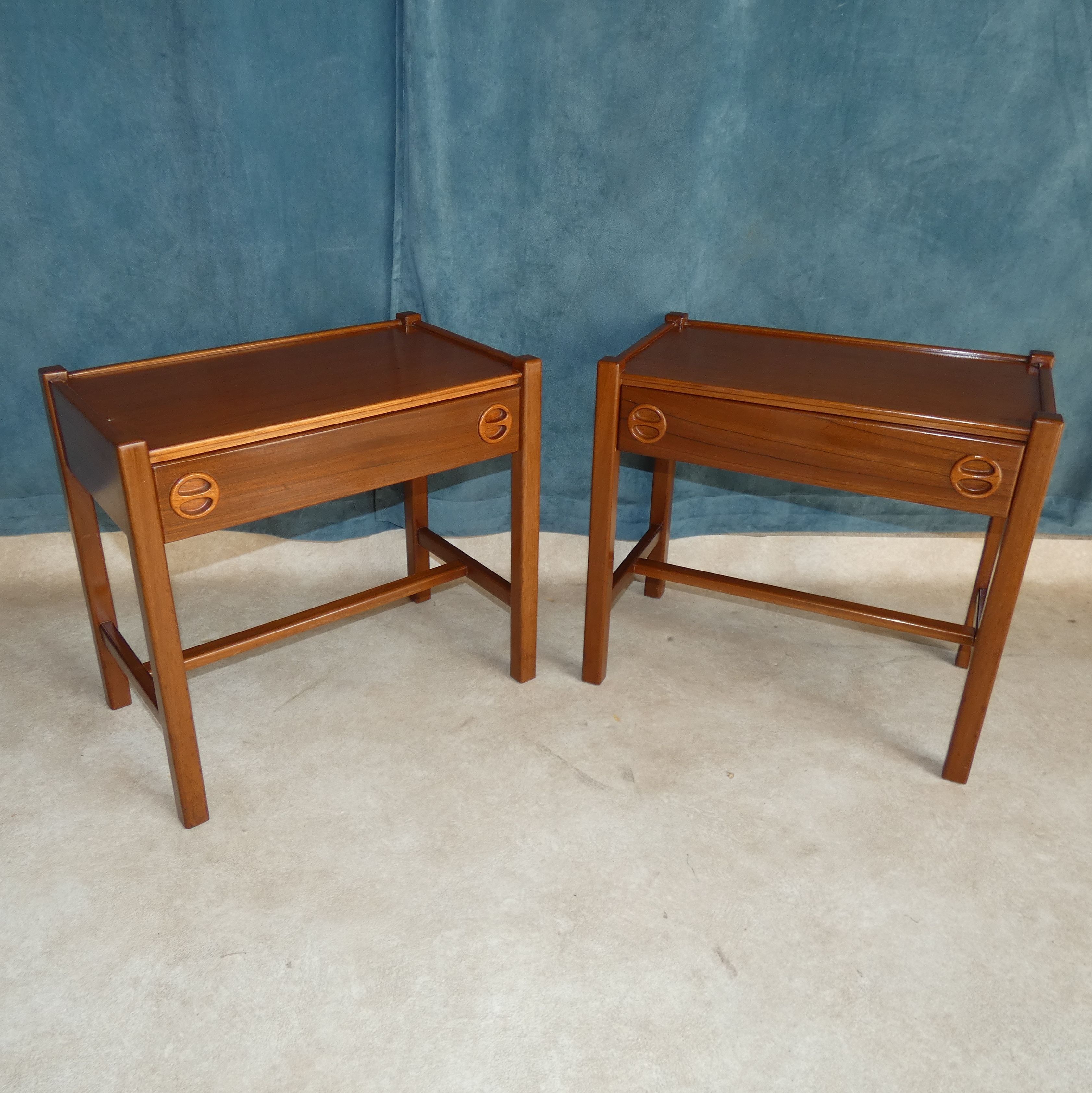 Pair of bedside tables in teak veneer circa 1970 scandinavian work