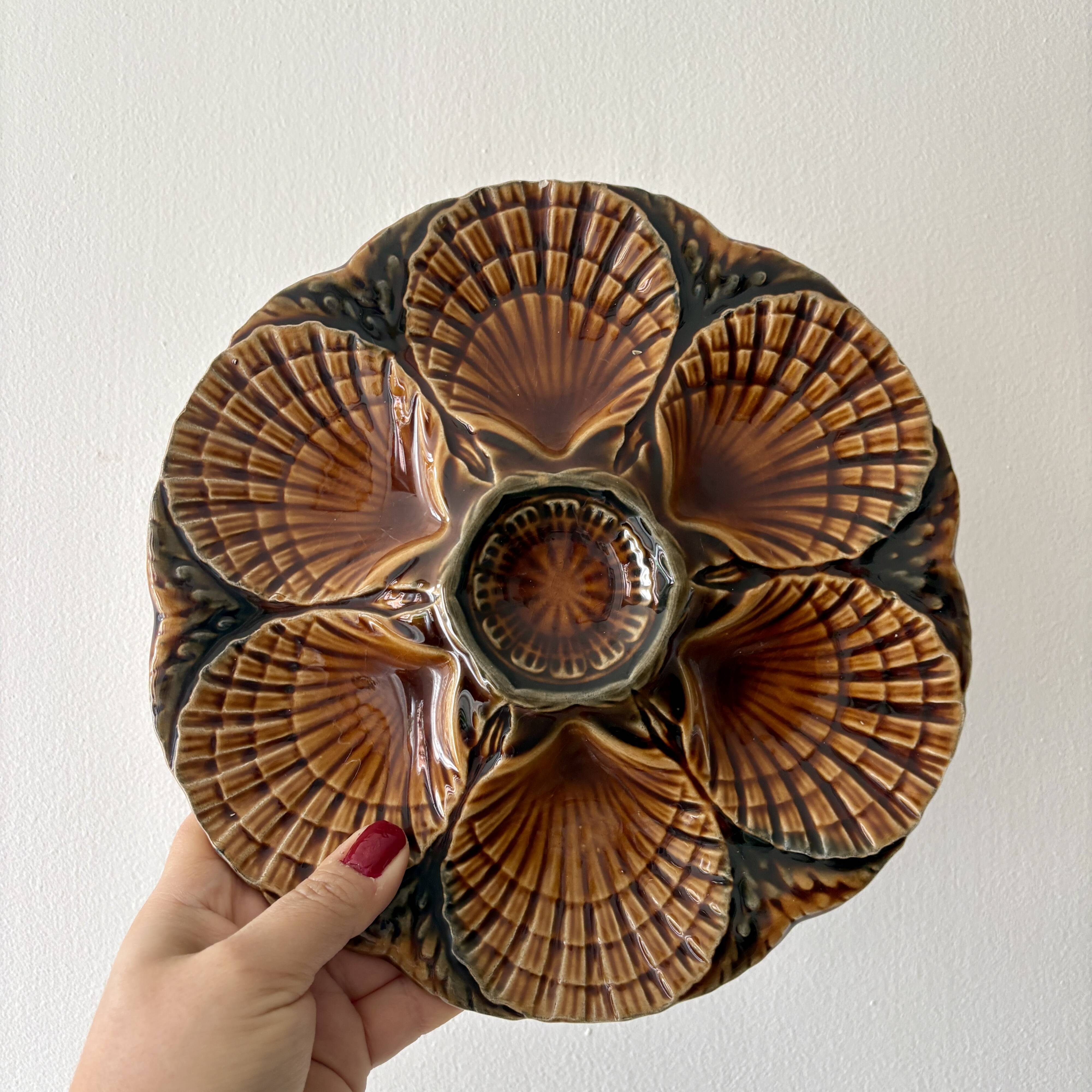 Set of 6 vintage ceramic oyster plates - Sarreguemines -