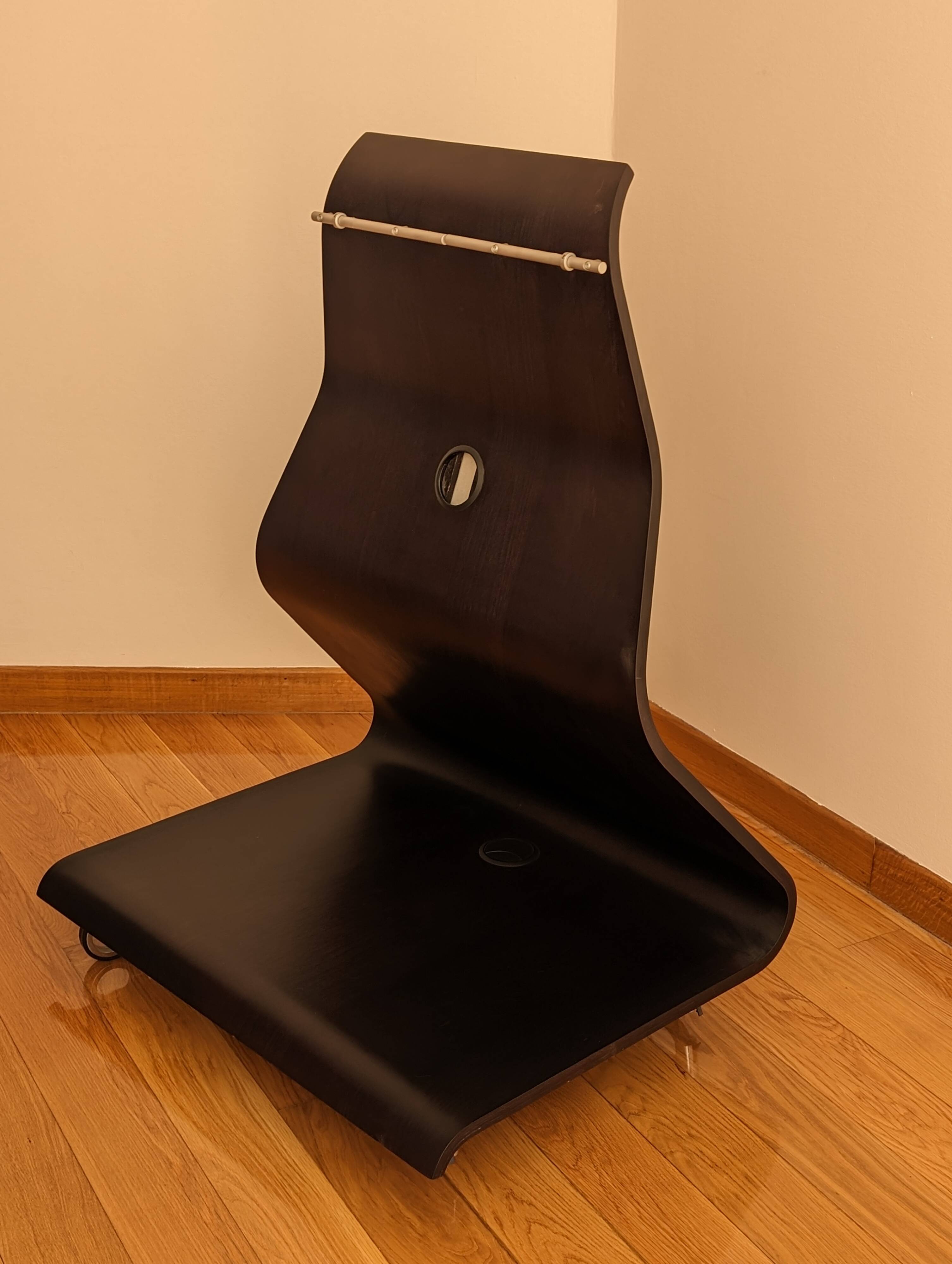 TV unit "Cobra" by Mario Bellini for Horm, Italian design, curved wood and LED.