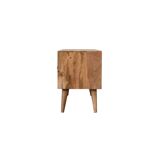 Rosalie Rattan and Solid Mango Wood Media Unit, Modern Console with Cut-Out Petal Design, Brass Knob