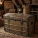 Large antique wooden trunk