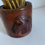 Vintage cigarette holder 1960 Longchamp leather horse - 11 x 10 cm