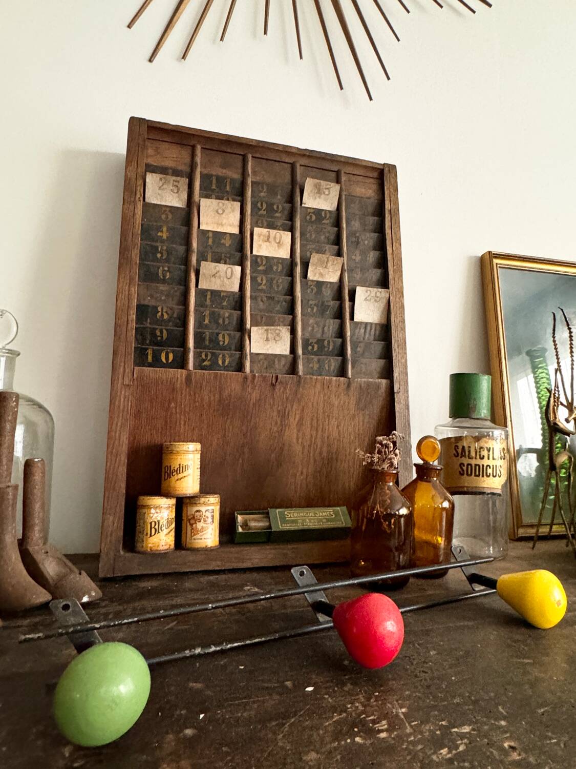 Vintage wooden ball wall coat rack