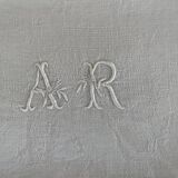 7 serviettes de table  anciennes en damassé à décor cheval monogramme AR - Linge french antique
