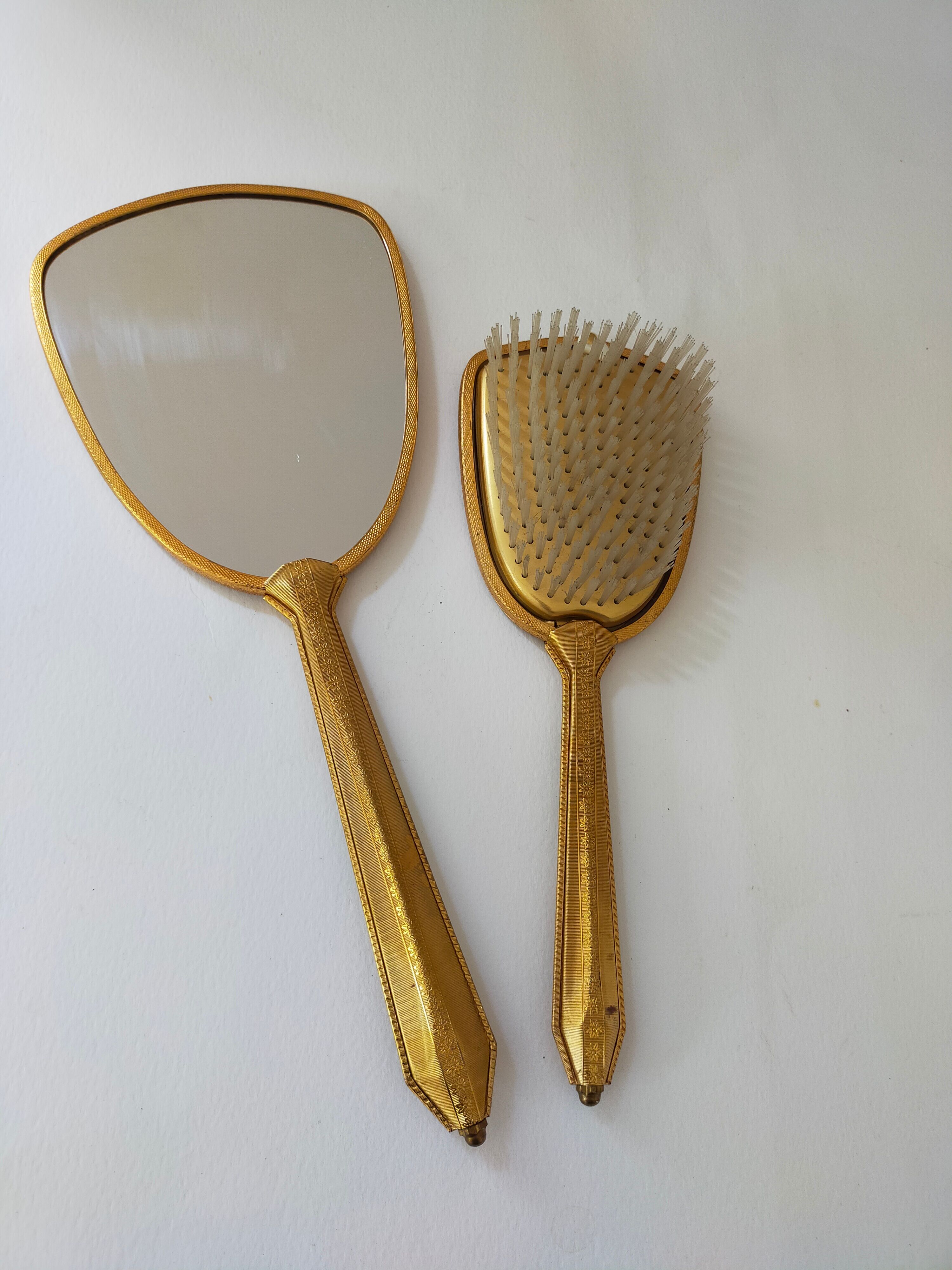 Vintage handheld mirror and hairbrush vanity set