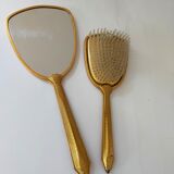 Vintage handheld mirror and hairbrush vanity set