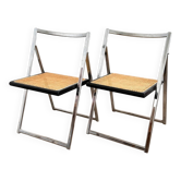 Pair of Italian folding chairs in cane