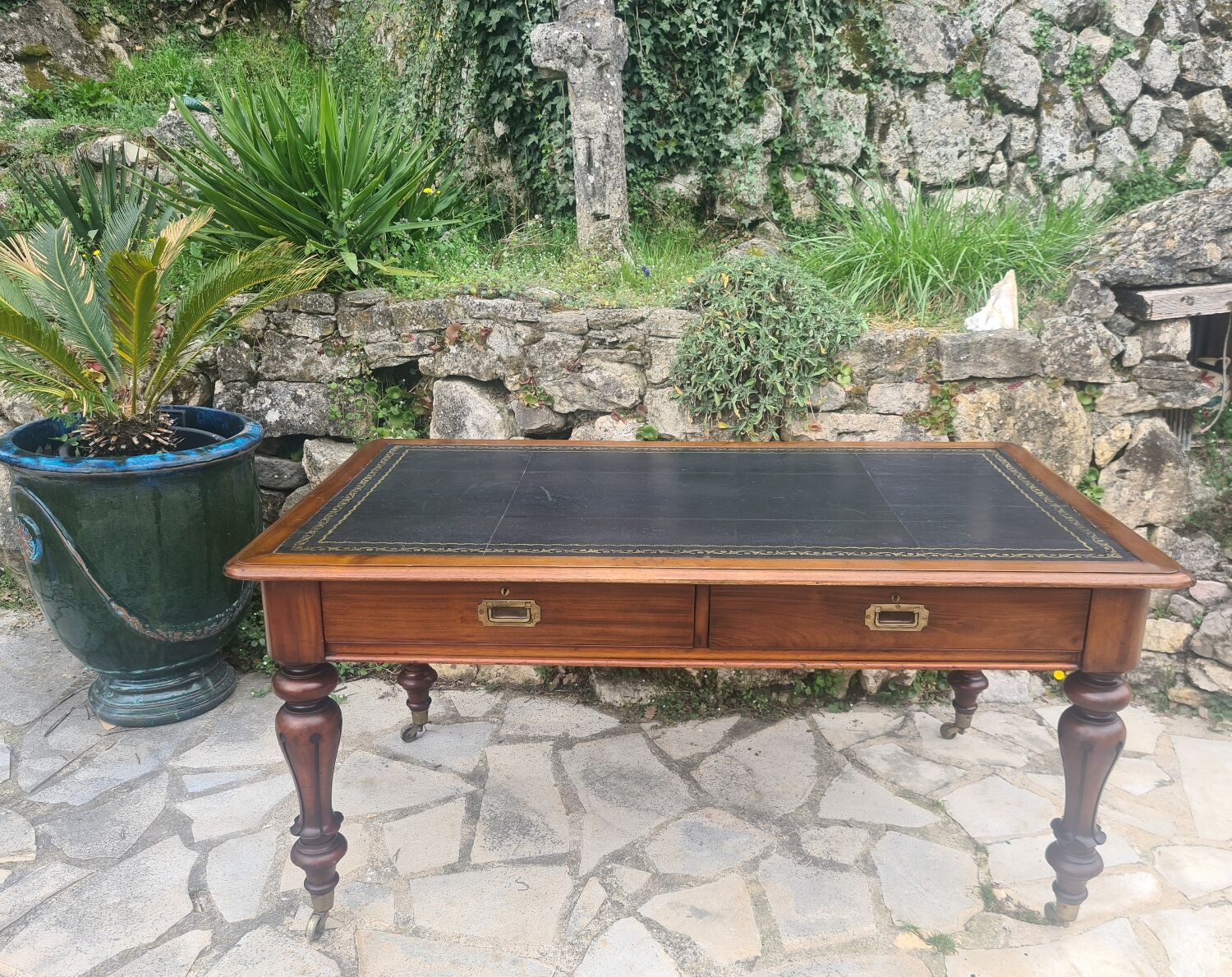 Flat desk double sided mahogany era XIX TH century