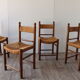 Series of 4 vintage straw and wood chairs, 1960